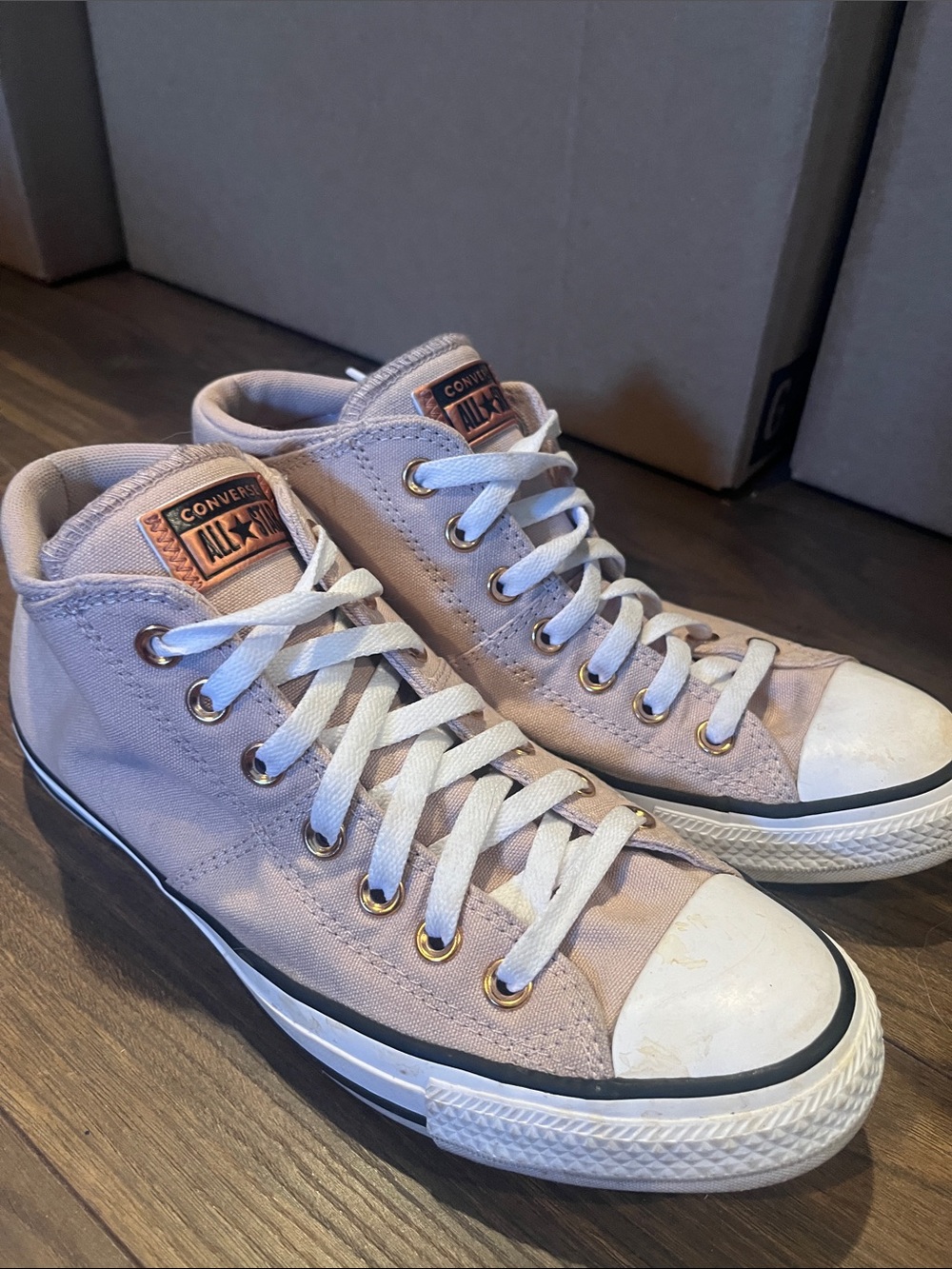 Converse Mid-Top Sneakers in Pale Pink Canvas